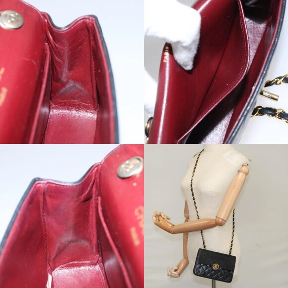 CHANEL Chain Matelasse Shoulder Bag Lamb Skin Black Gold CC Auth PP133 - Picture 16 of 16